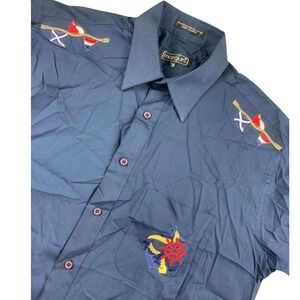 Vintage Marquis Button Up Shirt Men M 15.5 33-34 Navy Blue Nautical Flags Anchor